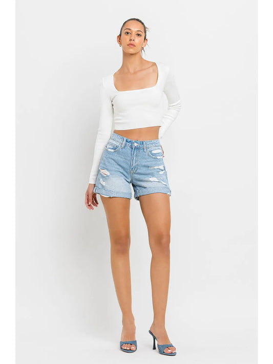 Mid Rise Double Cuffed Boyfriend Boyfriend Shorts