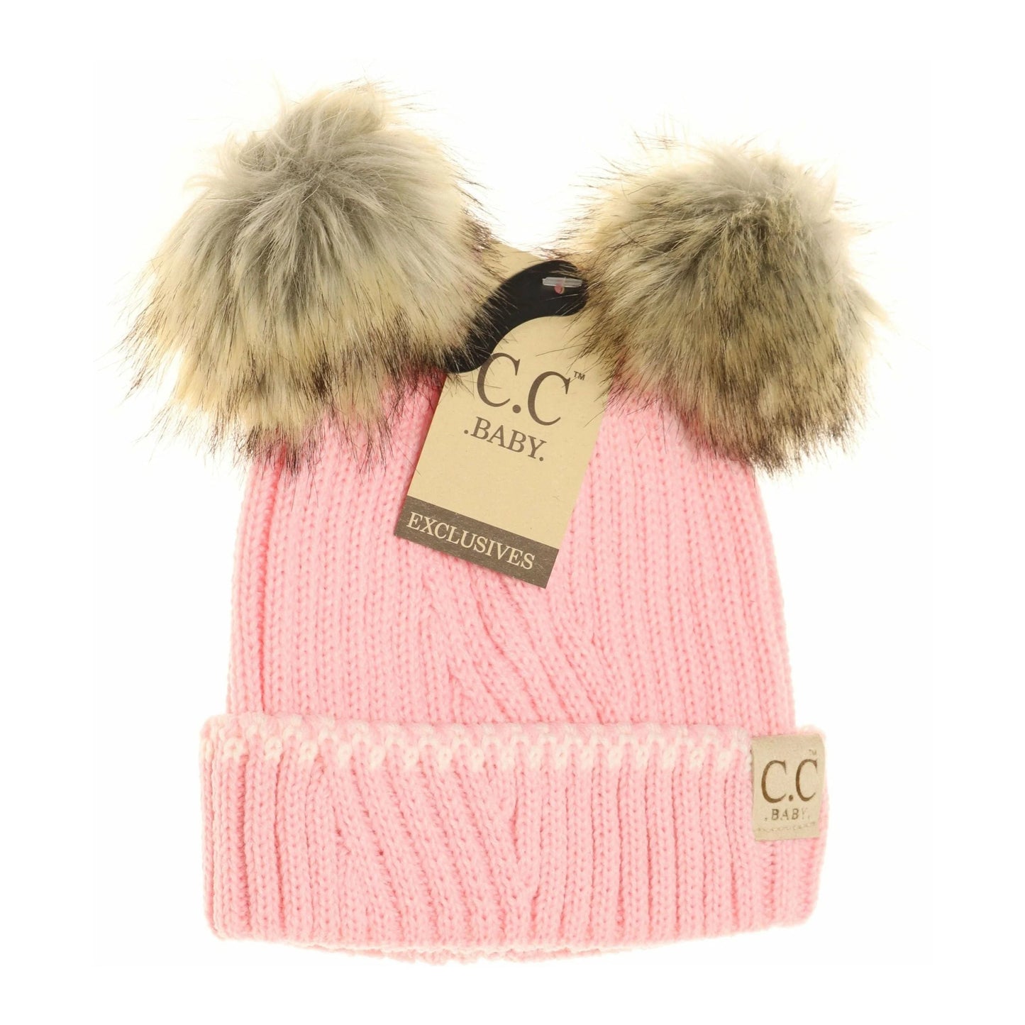 C.C Beanie Baby Solid Knit Double Fur Pom