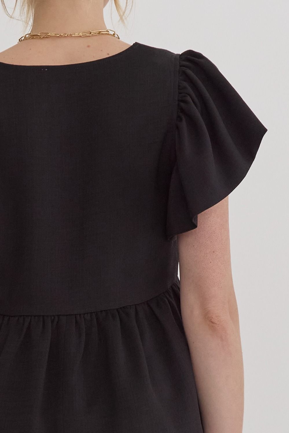 Textured Solid Square Neck Peplum Top w/ Ruffle Sleeves