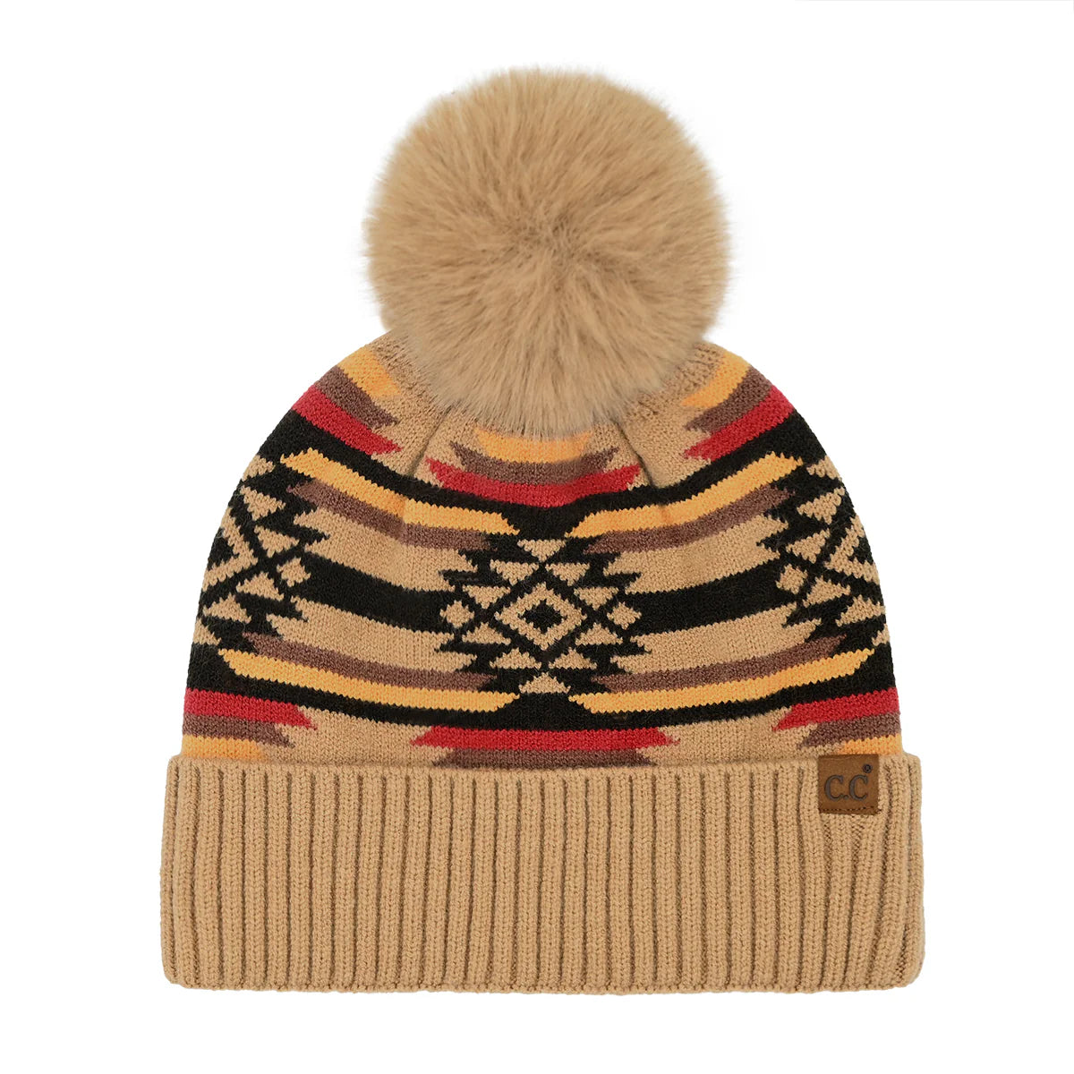 C.C Beanie Aztec Patterned Pom