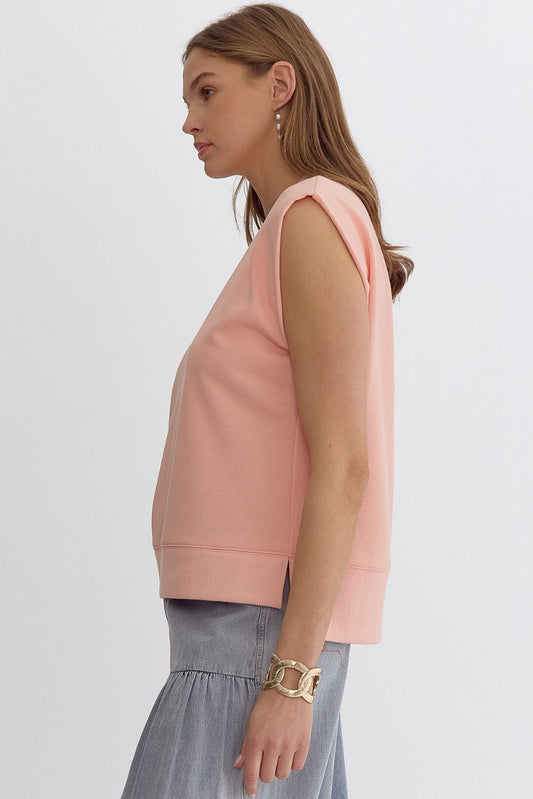 Round Neck Sleeveless Top w/ Rib Detail