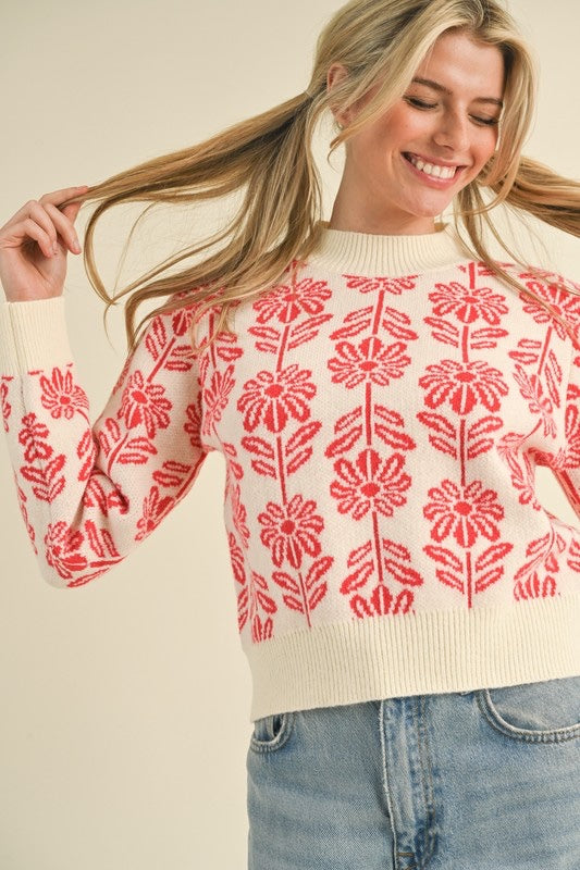 Floral Pattern Knit Sweater