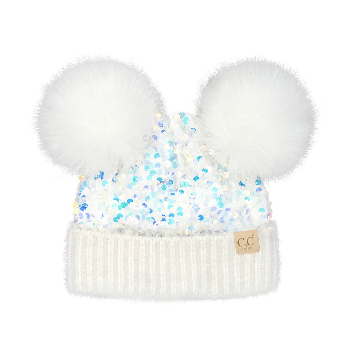 C.C Beanie Baby Cluster Sequin Faux Fur Double Pom