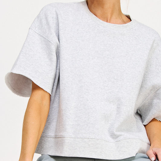 Heather Grey Short Sleeve Sweatshirt in French Terry