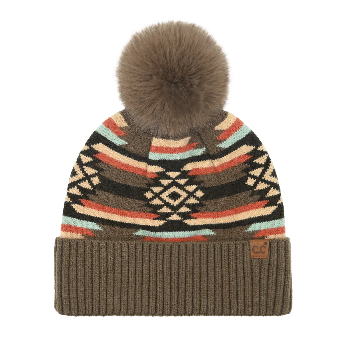 C.C Beanie Aztec Patterned Pom