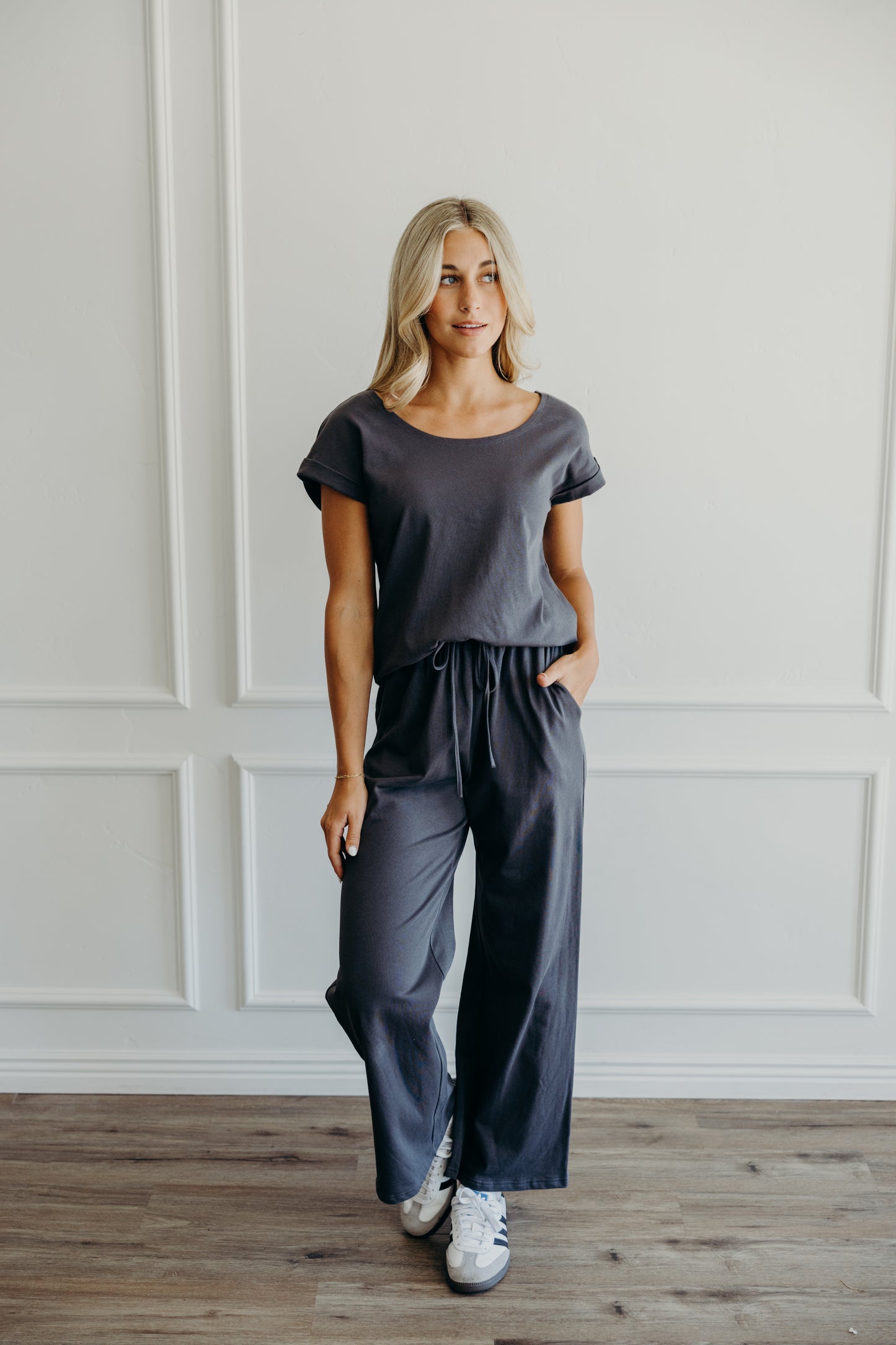 Wide leg lounge pants in moonstone