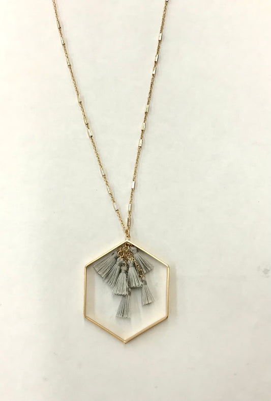 Gold Hexagon Tassel Necklace