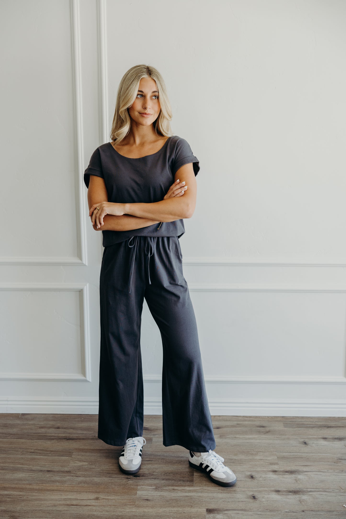 Wide leg lounge pants in moonstone