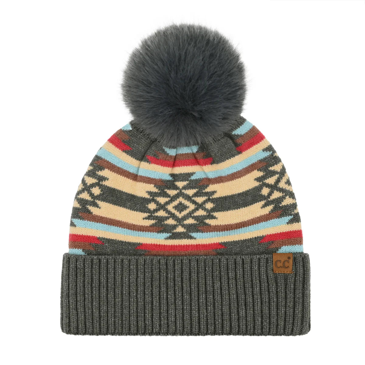 C.C Beanie Aztec Patterned Pom