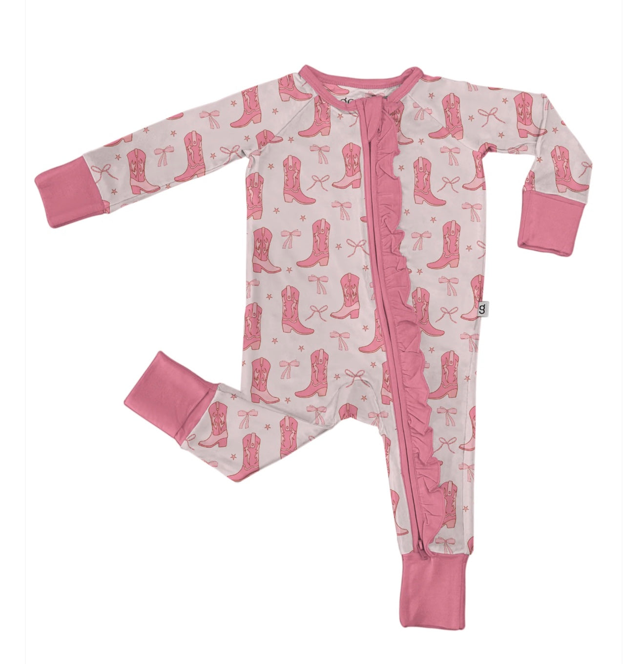 Long Sleeve Zip PJs - Boots (Pink)