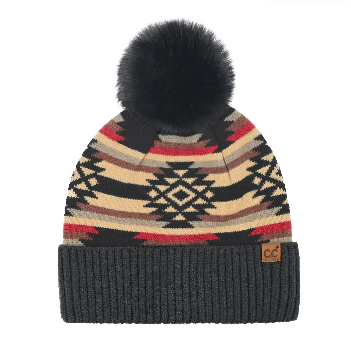 C.C Beanie Aztec Patterned Pom