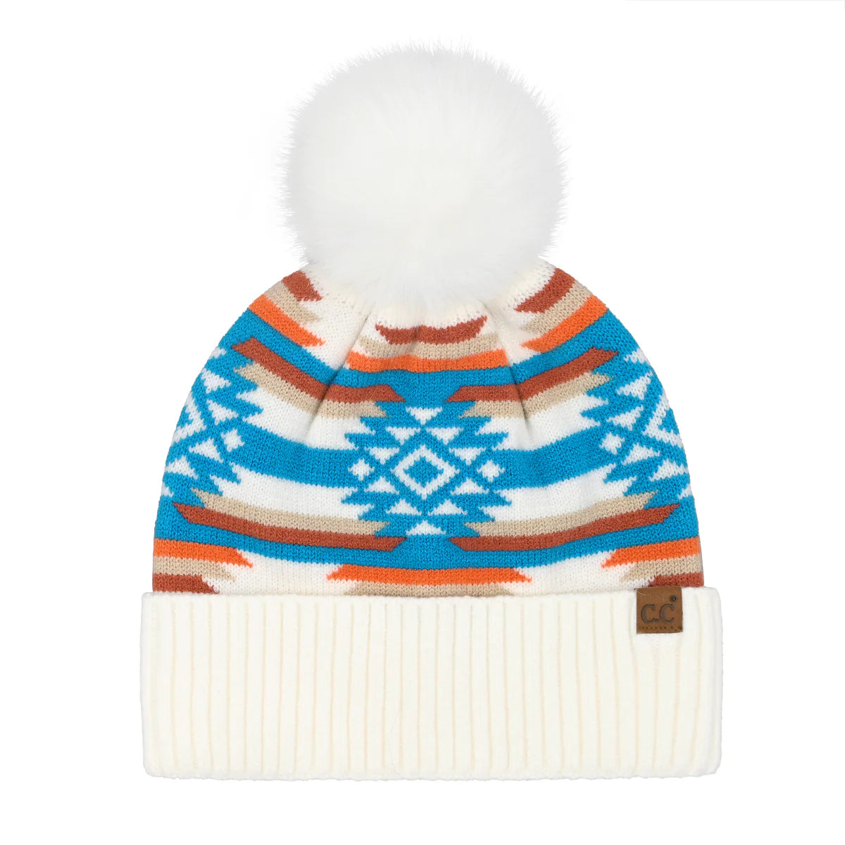 C.C Beanie Aztec Patterned Pom