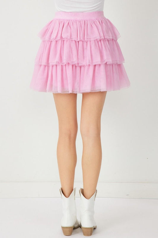 Tulle High Waisted Tiered Mini Skirt w/ Elastic Waistband