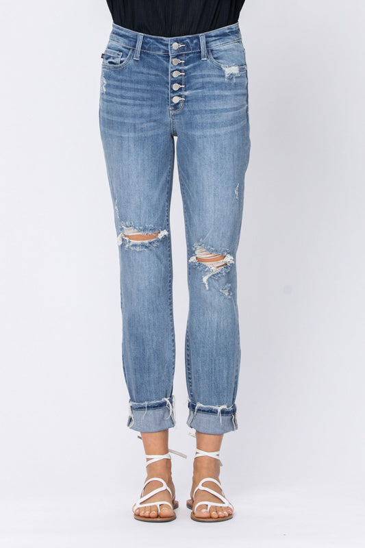 High-Waist Boyfriend Buttonfly Jean